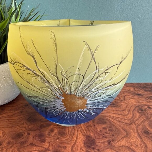 Vintage Herner Vase Hand Painted Royal Peacock Feathers Frosted Germany - Picture 1 of 12